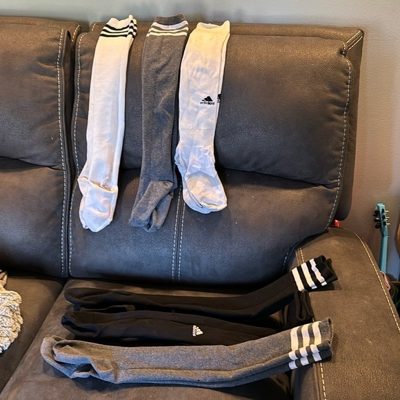 PRE OWNED AND WORN CONDITION 6 PAIRS OF LONG SOCCER SOCKS - Picture 1 of 9